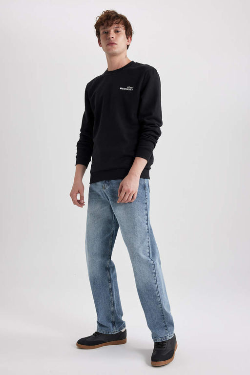 Толстовка с принтом приталенного кроя и круглым вырезом - Defacto фото 2