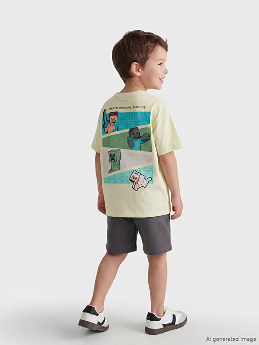 Bisiklet Yaka Minecraft Bask?l? Erkek ?ocuk Ti??rt