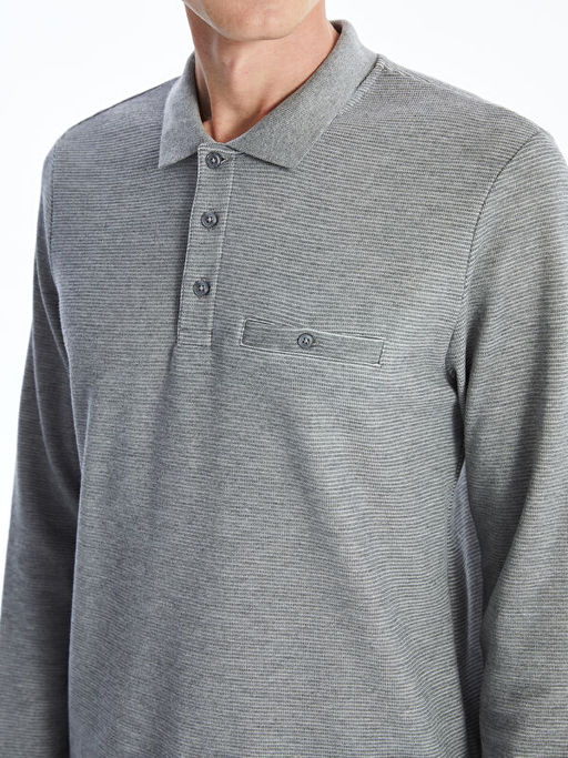 Polo Yaka Uzun Kollu Erkek Sweatshirt