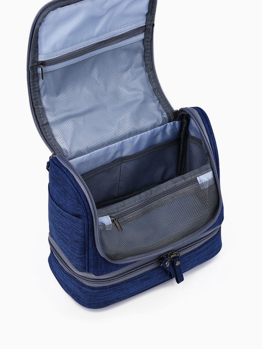 Косметичка - несессер дорожная на молнии, с крючком, с ручкой, с отделами, синий