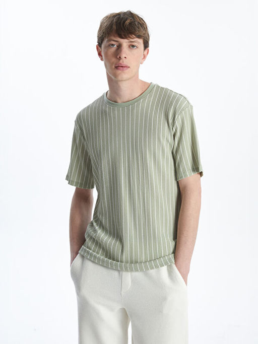 Bisiklet Yaka K?sa Kollu ?izgili Erkek Ti??rt