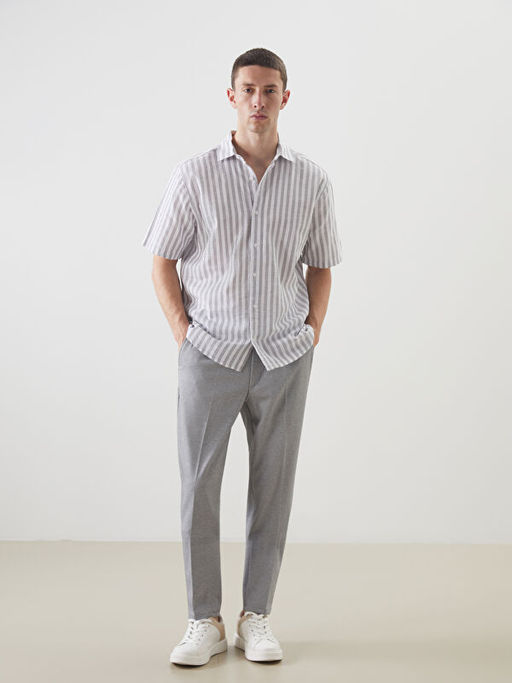 Regular Fit K?sa Kollu ?izgili Erkek G?mlek