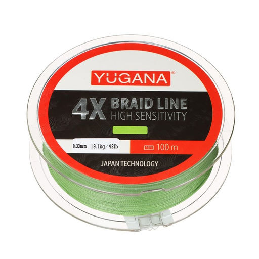 Леска плетеная YUGANA X4 PE, диаметр 0.33 мм, 19.1 кг, 100 м, зелёная  фото 2