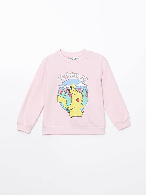 Bisiklet Yaka Pikachu Bask?l? K?z ?ocuk Kal?n Sweatshirt