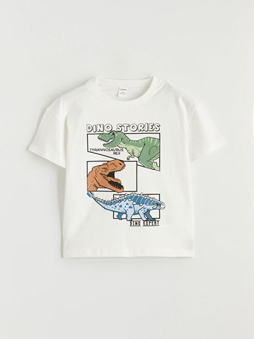 Bisiklet Yaka Dinozor Bask?l? Erkek ?ocuk Ti??rt