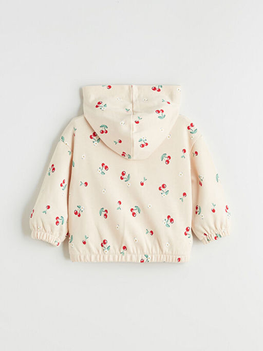 Kap??onlu Kiraz Bask?l? K?z Bebek Fermuarl? Sweatshirt