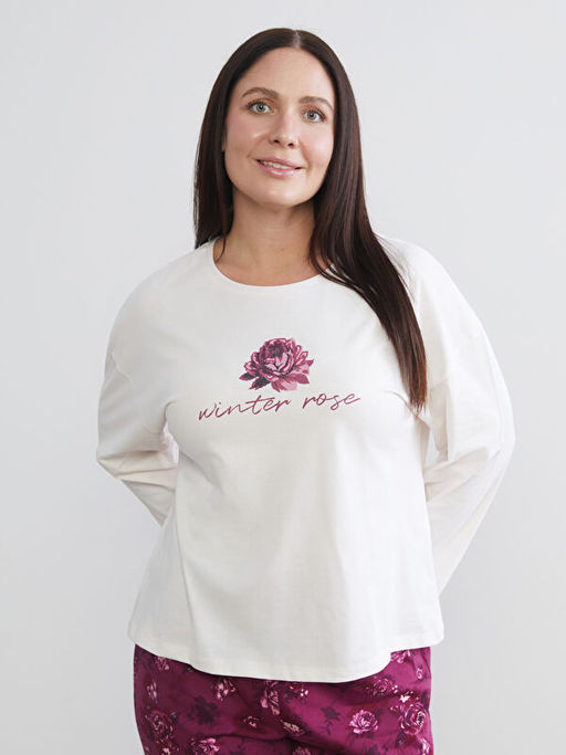 Bisiklet Yaka ?i?ekli Kad?n Pijama Tak?m?