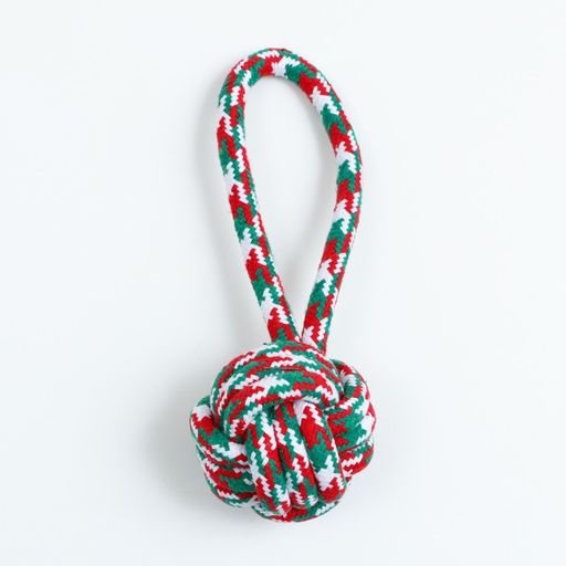 Игрушка канатная Мяч с ручками для крупных собак, до 80 г, до 20 см, красно-бело-зелёная - Пижон фото 2