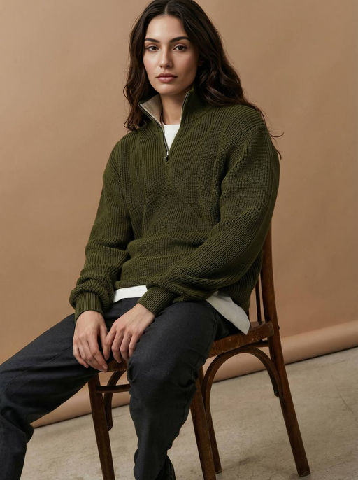 Свитер из плотного хлопка с воротником на молнии