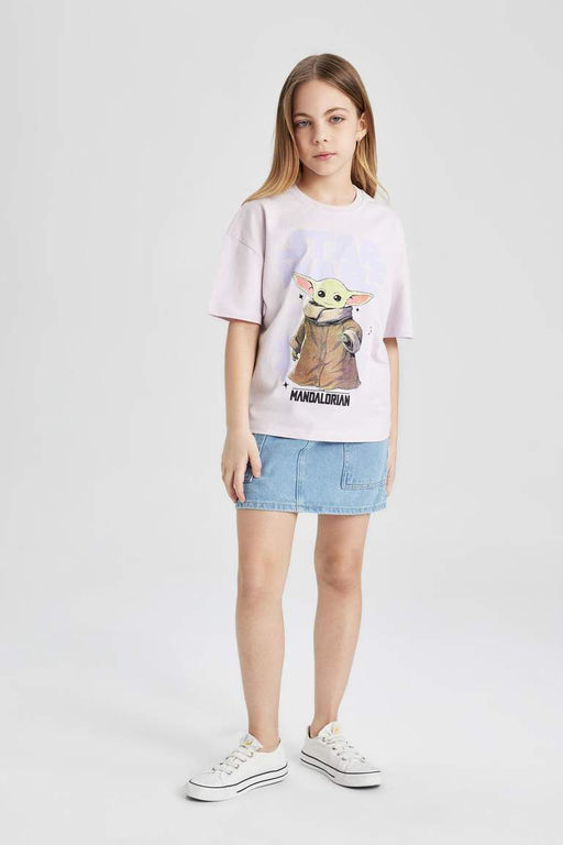 Футболка с круглым вырезом и короткими рукавами для девочек Звездные войны-Мандалорец - Defacto фото 5