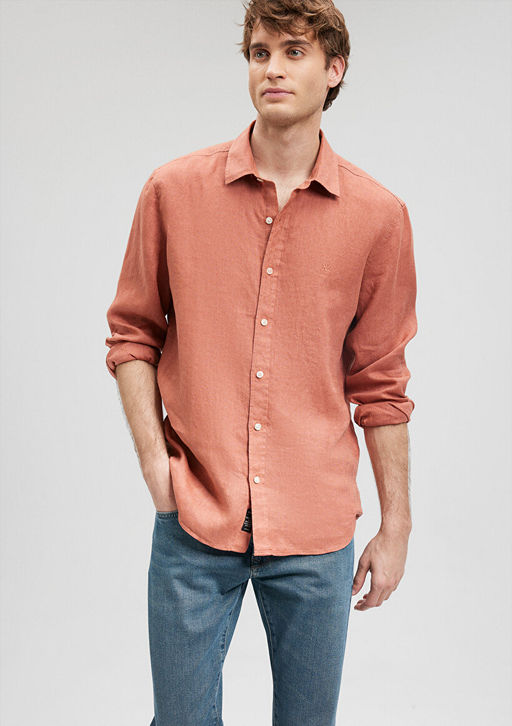 Turuncu Keten Gomlek - Mavi фото 2