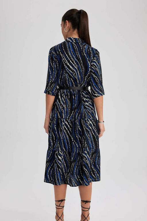 Платье миди с воротником-рубашкой и узором до половины рукава - Defacto фото 7