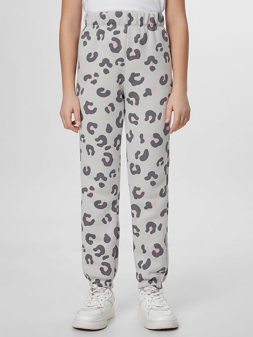 Брюки для девочек серые с леопардовым принтом