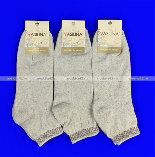 Цена за 10 пар. Василина носки женские укороченные внутри махра лен 23  фото 2