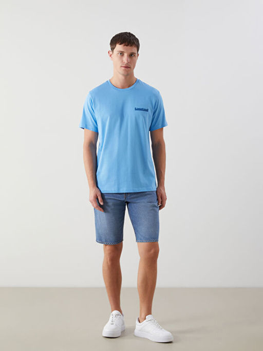 Bisiklet Yaka K?sa Kollu Bask?l? Penye Erkek Ti??rt