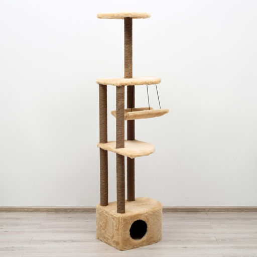 Комплекс для кошек с когтеточкой, угловой, с гамаком, 48 х 48 х 171 см, джут, искусственный мех, беж - Пижон фото 10