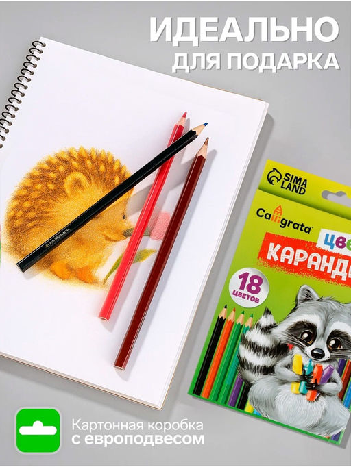 Карандаши Calligrata, 18 цветов, шестигранные