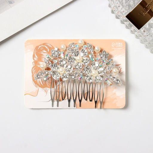 Гребень для волос QF «Сафьян», цветы, 7×8 см, серебро