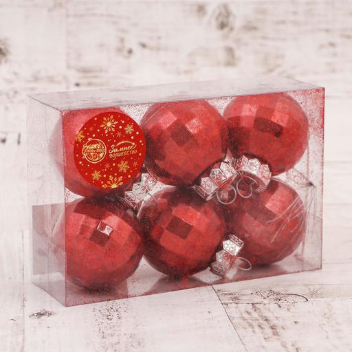 Ёлочные игрушки Диодора, шары новогодние, набор 6 шт., d=6 см, красный - Зимнее волшебство фото 2