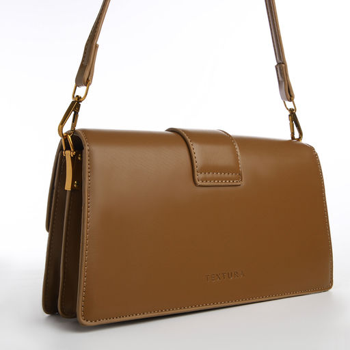 Сумка женская мессенджер TEXTURA на клапане, 26×8.5×14 см, светло-коричневая