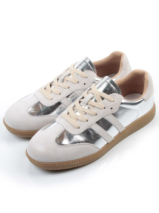 03-270-6C GREY/SILVER Кеды женские (натуральная кожа) - Фабричный китай фото 2