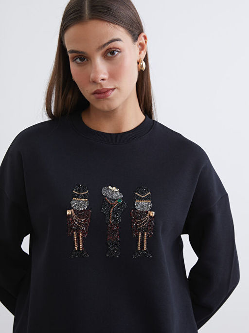 ??lemeli Kad?n Kal?n Sweatshirt Tunik