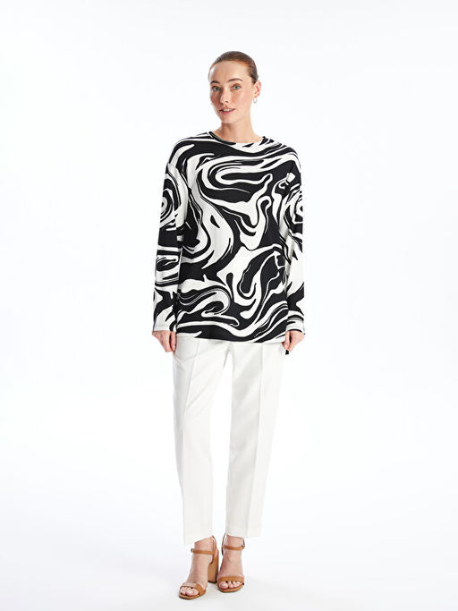 Bisiklet Yaka Desenli Kad?n Sweatshirt Tunik