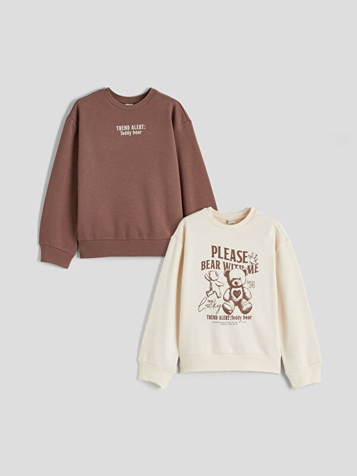 Bisiklet Yaka K?z ?ocuk Sweatshirt 2li