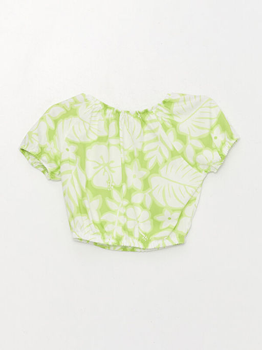 Kay?k Yaka Desenli K?sa Kollu K?z ?ocuk Bluz - Waikiki фото 2