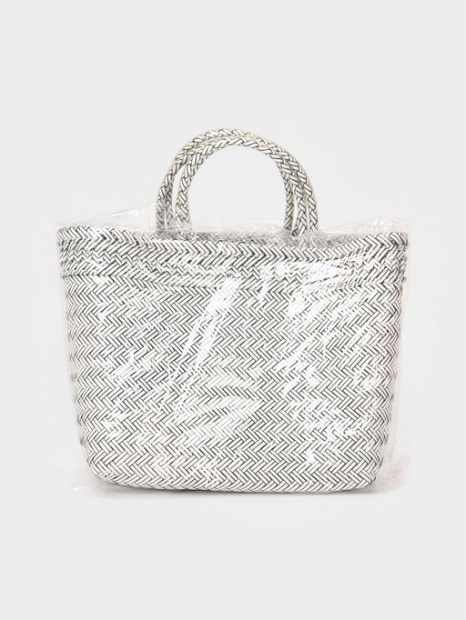Сумка плетёная, 30×15×35 см, пластик, белая с чёрным