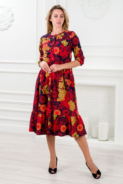 Платье женское из кулирки Софи цветочный калейдоскоп - Амадэль фото 4