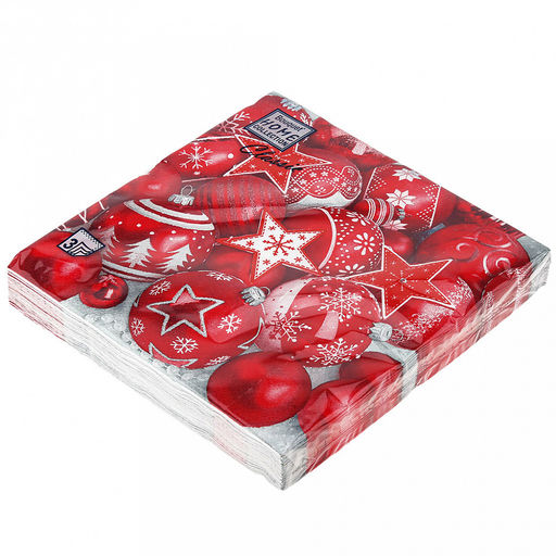 Салфетки бумажные "Bouquet Home Collection Classic" 33х33см, 3-х слойные, 20 штук в упаковке, 100% целлюлоза, "Новогодняя коллекция красная" (Россия)