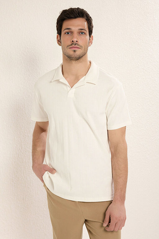 Ekru Regular/Normal Kesim Dokulu Basic Polo Yaka T-shirt TMNSS25PO00000 - Trendyolmilla фото 2