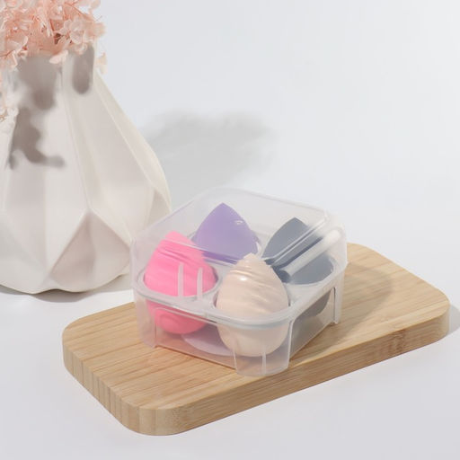 Спонжи для макияжа, набор - 4 шт., увеличиваются при намокании, разноцветные