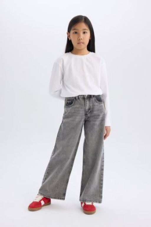 K?z Cocuk Wide Leg Genis Bol Paca Cepli Pantolon