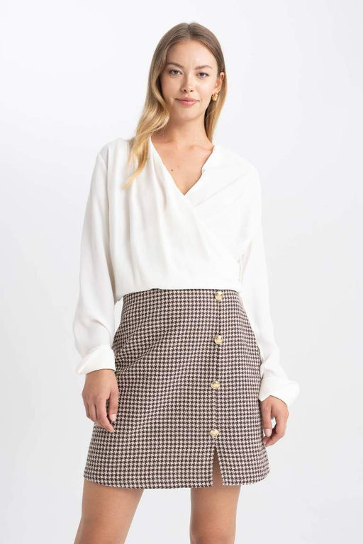 Мини-юбка А-силуэта в клетку на подкладке - Defacto фото 5