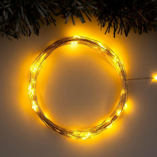 Гирлянда Нить 10 м роса, IP20, серебристая нить, 100 LED, свечение жёлтое, 12 В