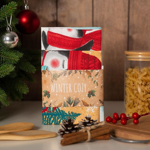 Набор новогодних кухонных полотенец Доляна Снежного настроения  35?60 см-2 штуки, 100% хлопок