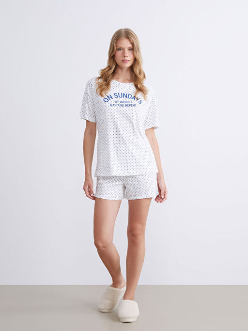 Kalp Bask?l? Kad?n ?ortlu Pijama Tak?m?