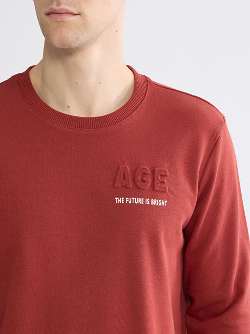 Bisiklet Yaka Bask?l? Erkek Sweatshirt