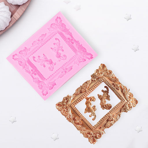Молд для заливки «Рамка, лепнина», силикон, 9,5×11,5 см, розовый