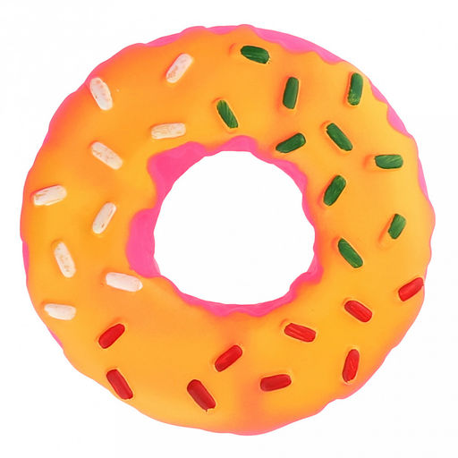 Игрушка для собаки "Пончик" д14см, h3см, с пищалкой, ПВХ, фактурная, цвета микс (розово-зеленый, желто-розовый), "Пэт тойс (Pet toys)" (Китай)