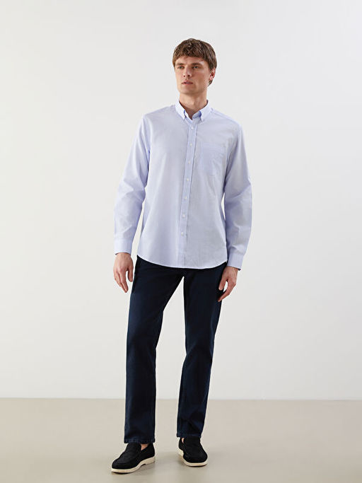 Regular Fit Uzun Kollu ?izgili Poplin Erkek G?mlek