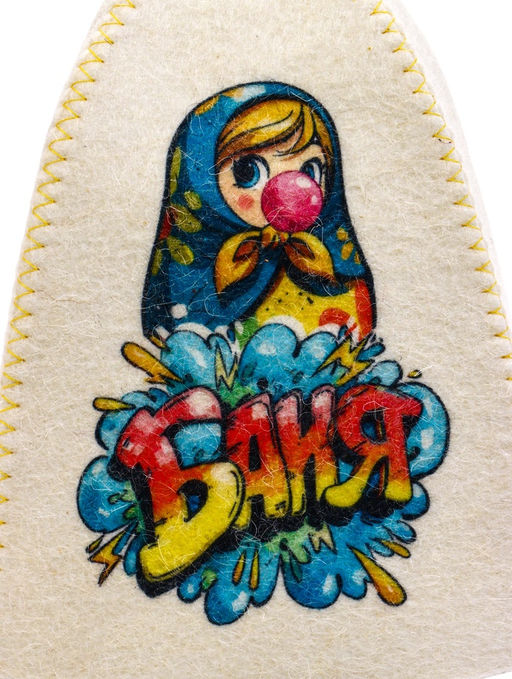 Шапка для бани и сауны Матрёшка бабл-гам, полиэфир, шерсть, белая - Simaland фото 4