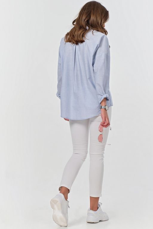 Рубашка летняя оверсайз из хлопка в полоску на персиковом - Fly фото 14