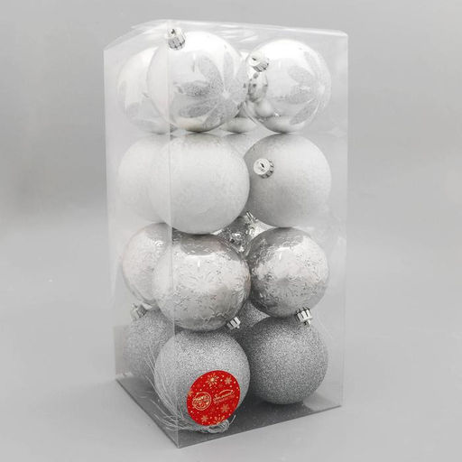 Ёлочные игрушки Зимний шик, шары новогодние, d=8 см, набор 16 шт., серебро - Зимнее волшебство фото 2