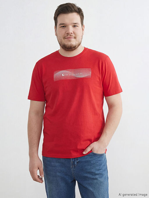 Bisiklet Yaka Bask?l? Penye Erkek Ti??rt