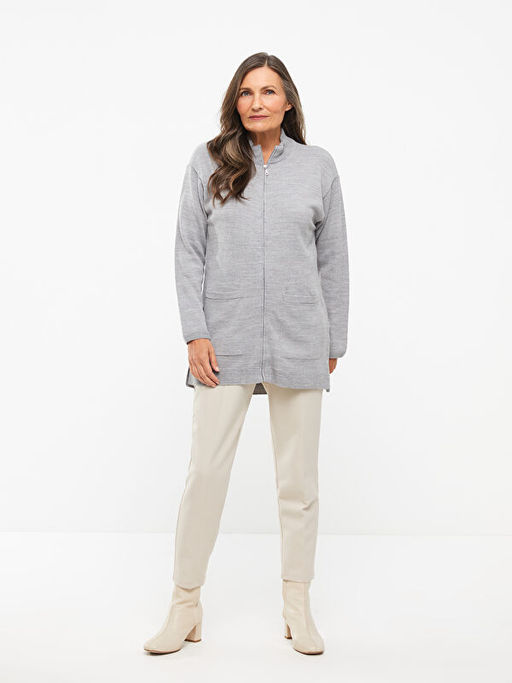 Dik Yaka D?z Uzun Kollu Kad?n Triko H?rka