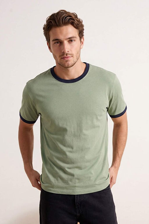 Ye_il Regular/Normal Kesim Kontrast Yaka ve Kol Detayl_ Pike Dokulu T-Shirt TMNSS26TS00009 - Trendyolmilla фото 2