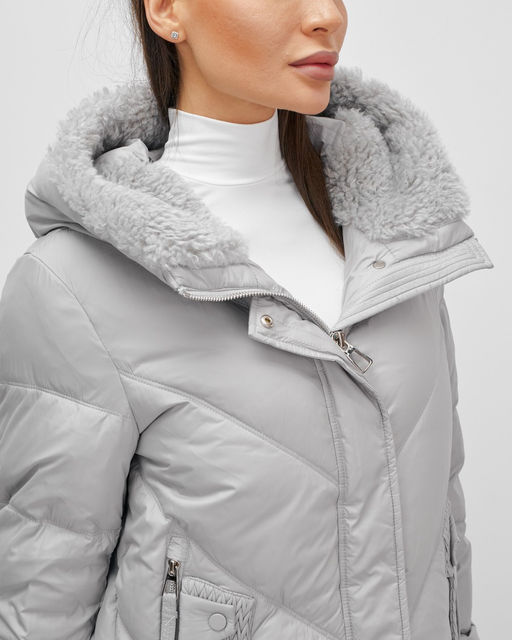Куртка зимняя женская из овчина стильная и модная серого цвета 7348Sr - Visdeer фото 11